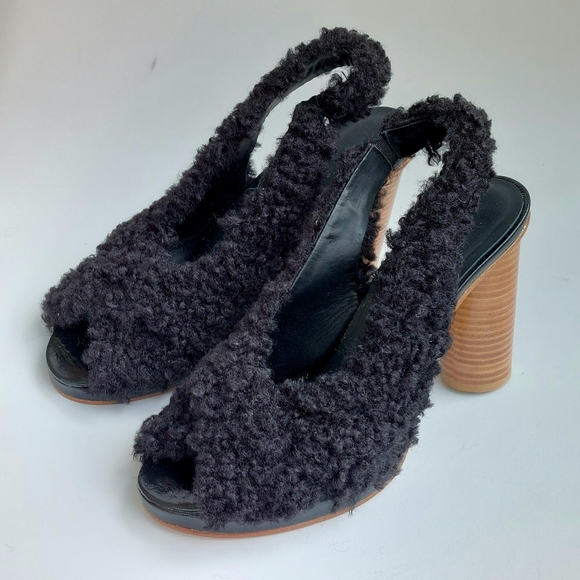 Unbranded sample: shearling & leather slingback heels, EU40, NWOT - Picture 3 of 11